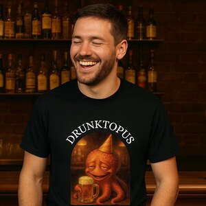 Drunktopus Funny Beer Celebration T-Shirt, Relaxed Fit Graphic Tee, Party Apparel, Gift for Beer Lovers, Unisex Softstyle Shirt