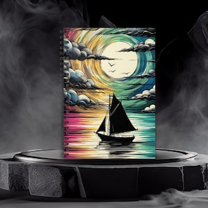 Spiral Notebook - Sailing Boat in Ocean, Nautical Journal, Writer&#39;s Notebook, Beach Lover Gift, Traveler&#39;s Diary, Ocean Theme Planner