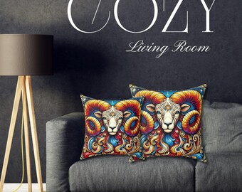 Aries Pillow, Aries Zodiac Sign Decorative Throw Cushion, Astrology Horoscope Spun Polyester Square Pillow, Room Decor, Birthday Gift