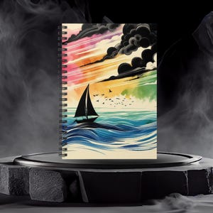 Spiral Notebook - Sailing Boat in Ocean, Nautical Journal, Writer&#39;s Notebook, Beach Lover Gift, Traveler&#39;s Diary, Ocean Theme Planner