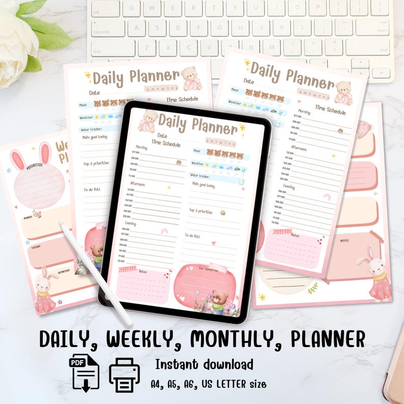 Kawaii Digital Planner Set | Undated Daily, Weekly, Monthly Binder ...