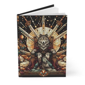 King of Wolf Sit in  Sward Throne Journal, Whimsical Art Hardcover Notebook, Dream Affirmation Diary,  Affirmations Notebook,School Notebook
