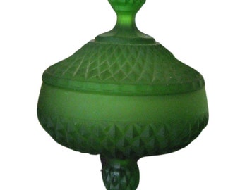 Vintage Indiana Glass Green Frosted Candy Dish