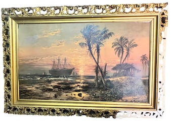 Original Painting - Coastal Scene with Shipwreck by Granville Perkins (Gilt Gesso Frame Requiring Restoration) C 1860s