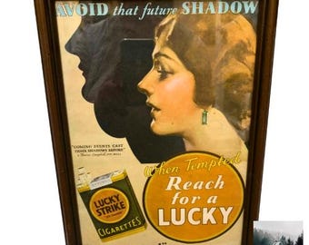 Tobacco Advertisement - Lucky Strike Cigarettes Featuring Woman with Appetite Suppressant Messaging - Antique Frame intact, C1930s