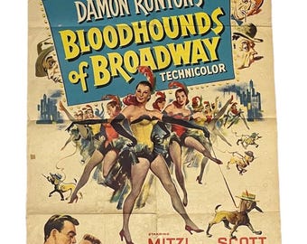Real and Original Box Office Movie Poster 1952 Film - Bloodhounds of Broadway - C1950s