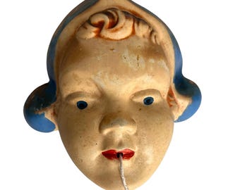 Quirky Ceramic Antique Dutch Girl Chalkware Hanging String Holder Wall Mount