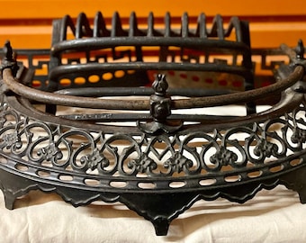 1900s Original Gothic Revival Fireplace Iron base, grill and other