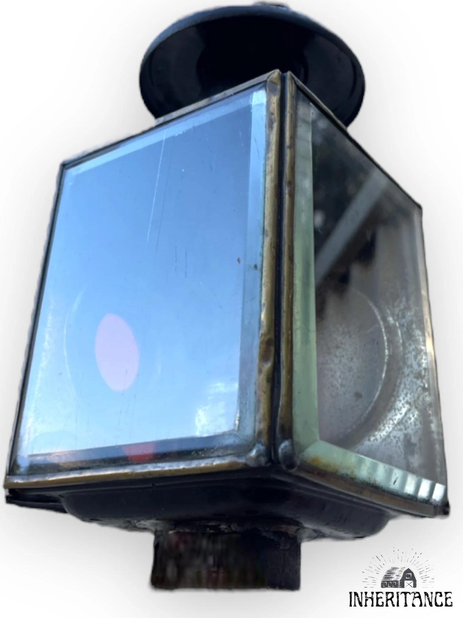 Antique 1800s Carriage Lantern - Rare Carriage Lamp - Beveled Glass Tin and Brass - C1800s