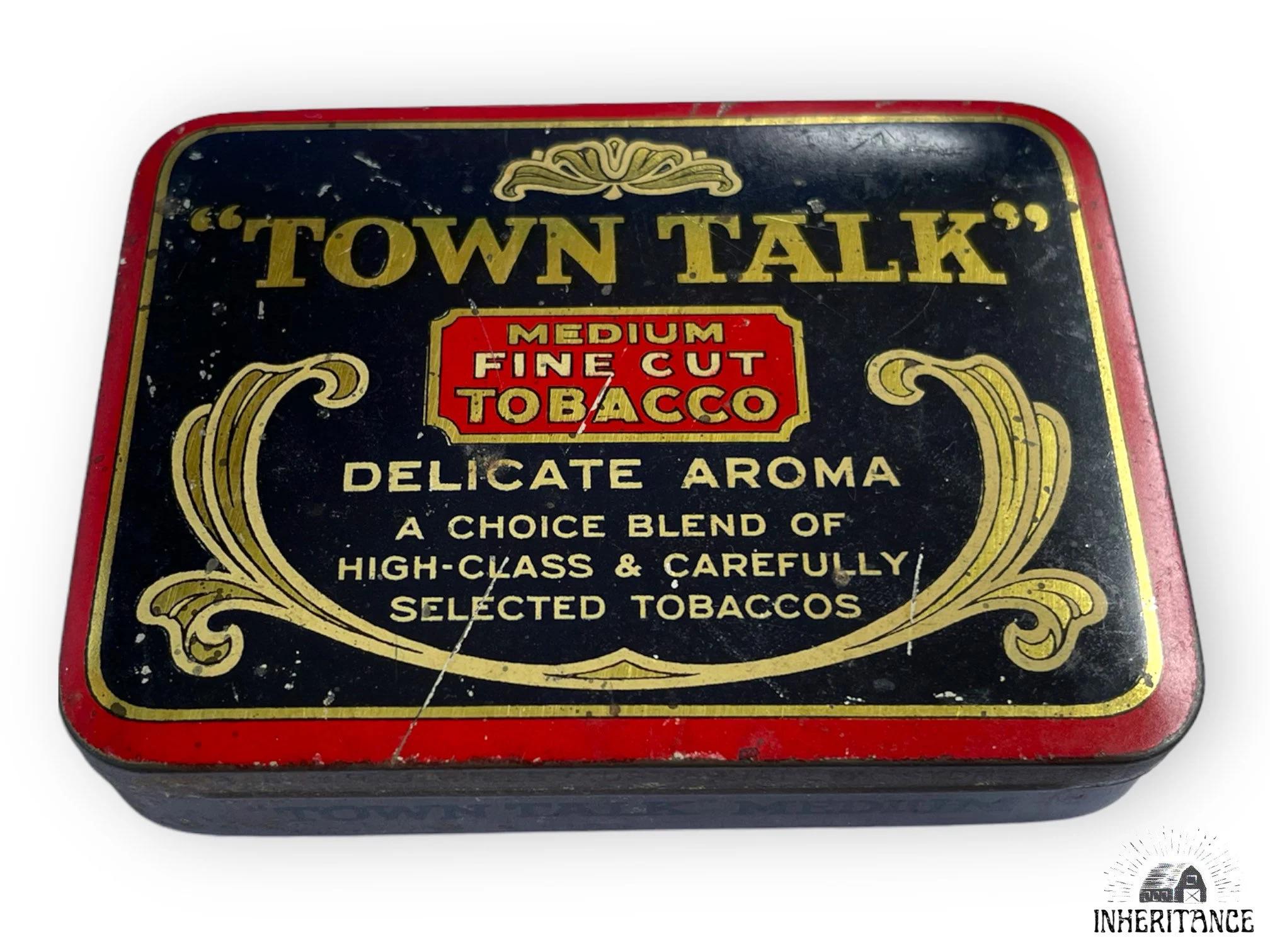 old town tobacco Town Talk Medium Fine Cut Tobacco Tin - Incredible Condition - Tobacco Tin  - C1910s