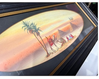 19th Century Australian Colonial Gouache:  "Egyptian Desert Scene" by W. Payne - Antique Frame intact, C1880s