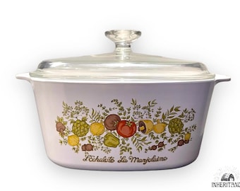Extremely Rare Original Vintage Discontinued Corning Ware Spice of Life L’echalote La Marjolaine 3L Casserole Dish w Glass Top C1960s