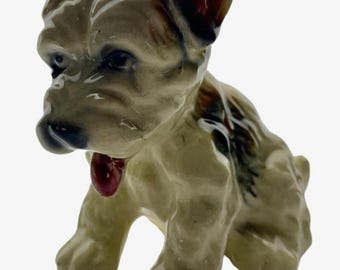 Antique Fine Glazed Porcelain Terrier - Hand Painted / Crafted Art Work - C1920s
