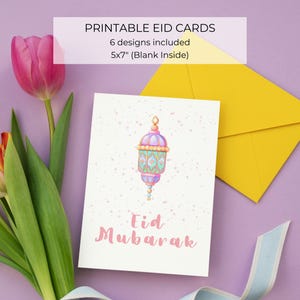 Conjunto de 6 Cartões Eid Mubarak Bonitos para Imprimir | Cartões de Saudação Islâmicos para Download Digital | Presentes Islâmicos | Cartões Digitais Eid Mubarak Islâmicos 5x7