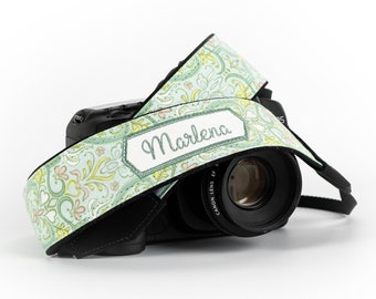 Personalized Camera Strap, Mint Green Damask, for dslr, slr, mirrorless