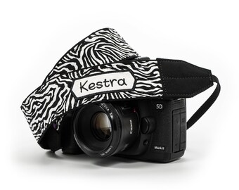 Personalized Zebra Stripe Camera Strap, for dslr, slr, mirrorless