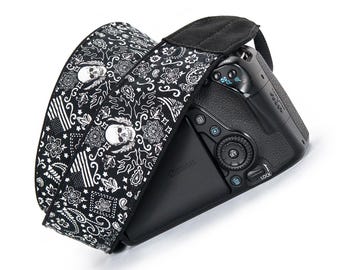 Black Bandana dSLR Camera Strap, American Flag, Skulls