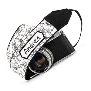 Personalized Camera Strap, Poppies in Black and White for dslr, slr, mirrorless