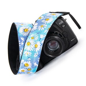 Blue and White Daisy Camera Strap