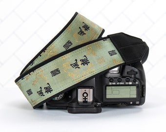 dSLR Camera Strap, Oriental, Green, Gold, Camera Neck Strap, Pocket, Canon Nikon Strap, SLR, 067