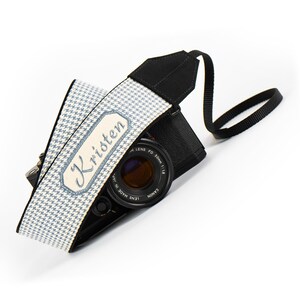 Personalized Camera Strap, Gray and White Houndstooth, for dslr, slr, mirrorless