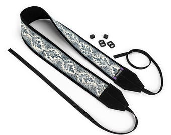 Camera Strap, Blue Gray Leaves, dslr, slr, mirrorless