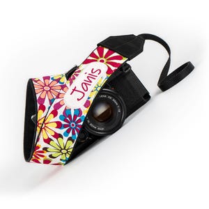Retro Mod Floral Personalized Camera Strap, for dslr, slr, mirrorless