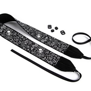 Black Bandana dSLR Camera Strap, American Flag, Skulls image 3