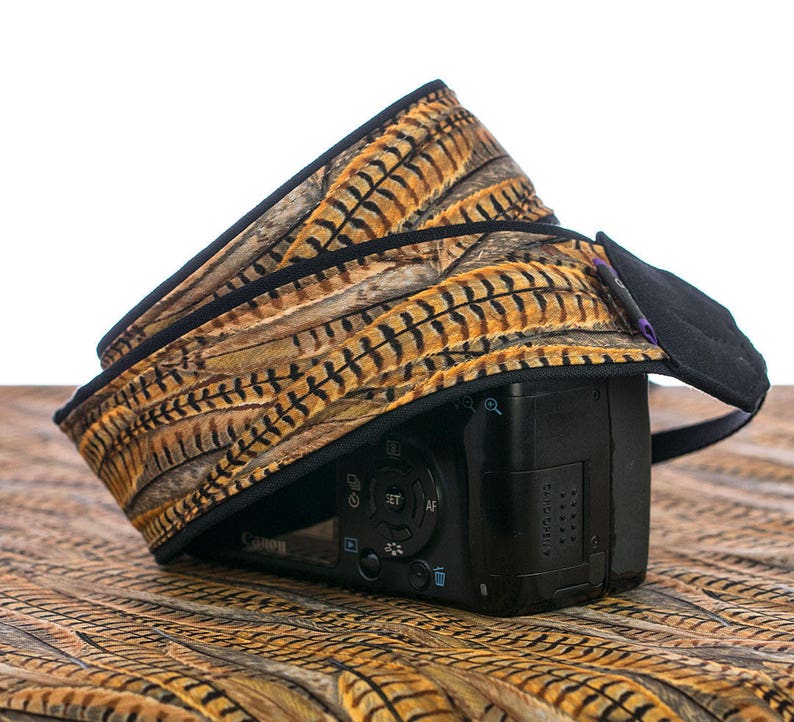 Camera Neck Strap Canon Nikon SLR 063 Men/'s Camera Strap Gold Black Pheasant Feathers dSLR Camera Strap Brown