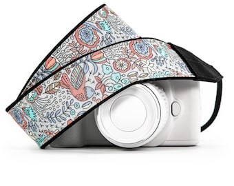 Folk Art Birds Camera Strap, for dslr, mirrorless, slr cameras