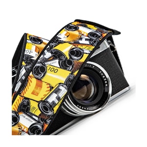 Retro Film Roll Camera Strap 35mm, in Bright Yellow, Red & Black