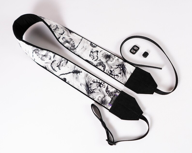 Black and White 333 Butterfly Camera Strap