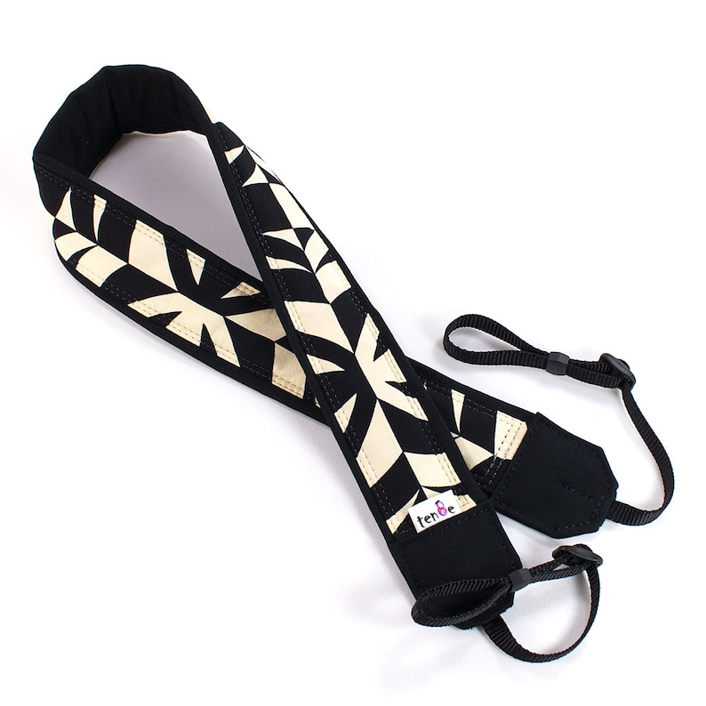 Tiki dSLR Camera Strap Black and Ivory Mirrorless Replacement Quick Release Canon Nikon Geometric SLR 104 Pocket