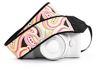 Camera Strap, Light Pink Paisley, DSLR, SLR, Mirrorless