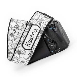 Personalized Camera Strap, Black and White Poppy&#39;s, for dslr, slr, mirrorless