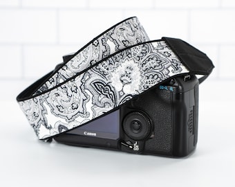 Paisley Camera Neck Strap, Black and White