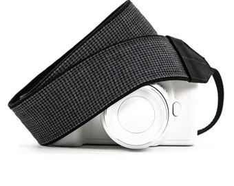 Camera Strap, Black and Grey Houndstooth , fits dslr, slr and mirrorless cameras