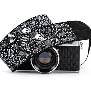 Black Bandana dSLR Camera Strap, American Flag, Skulls image 5