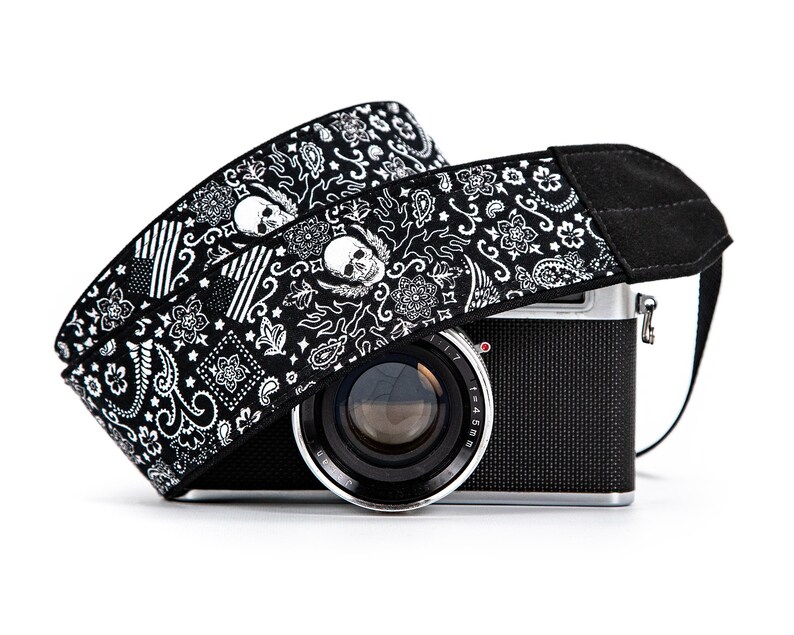 Black Bandana dSLR Camera Strap, American Flag, Skulls image 5