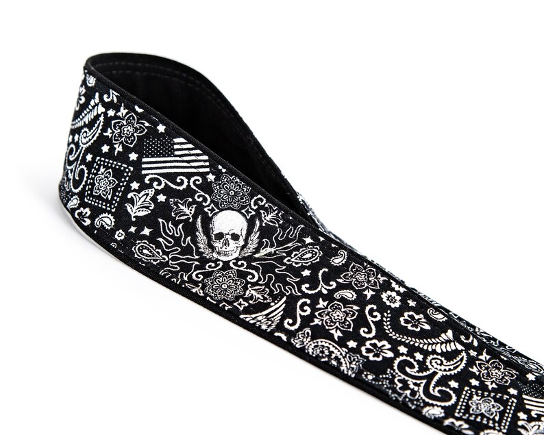 Black Bandana dSLR Camera Strap, American Flag, Skulls image 6