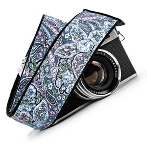 Camera Strap, Blue Paisley, Floral, dslr, slr, mirrorless
