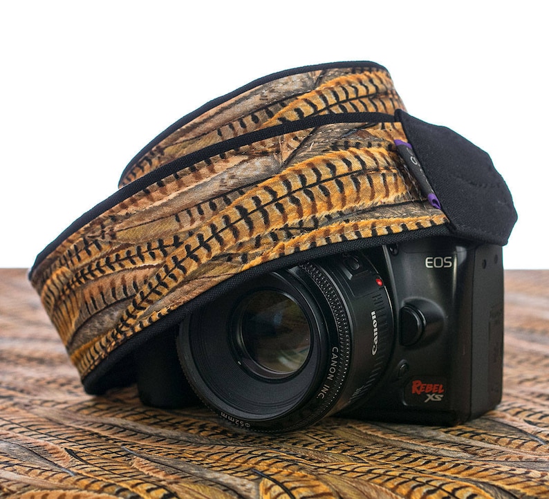 Camera Neck Strap Canon Nikon SLR 063 Men/'s Camera Strap Gold Black Pheasant Feathers dSLR Camera Strap Brown
