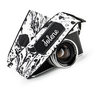Personalized Camera Strap, for dslr, slr or mirrorless, Black and White Ink Spots
