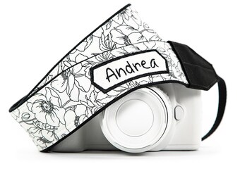 Personalized Camera Strap, Poppies in Black and White for dslr, slr, mirrorless