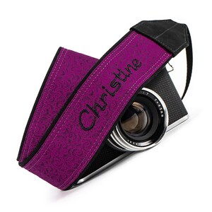 Personalized Camera Strap, Purple and Black, for dslr, slr, mirrorless