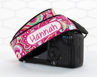 Pink Paisley Personalized Camera Strap, for dslr, slr or Mirrorless Cameras