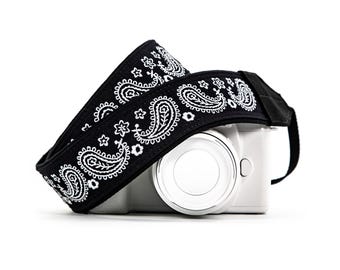 Camera Strap, Black Bandana Embroidered, for dslr, slr, mirrorless Cameras