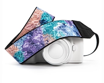 Camera Strap, Aqua, Peach, Blue Floral, dslr, slr, mirrorless, Binoculars