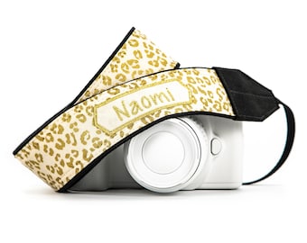 Personalized Camera Strap, Gold Leopard, for dslr, slr, mirrorless cameras