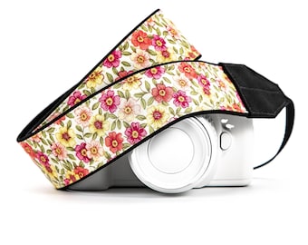 Camera Strap, dSLR, Floral, Coral, Pink, Yellow
